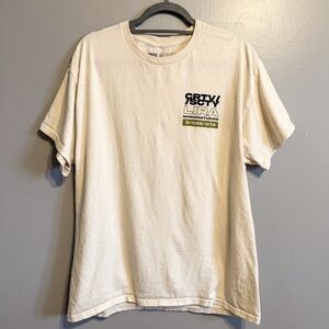 Virtue Graphic Society Lira Manufacturing T Shirt Cream Cotton Tee Size L